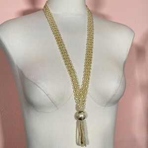 Vintage Faux Woven Pearl Art Deco Mermaid Core Holiday Flapper Sautoir Necklace